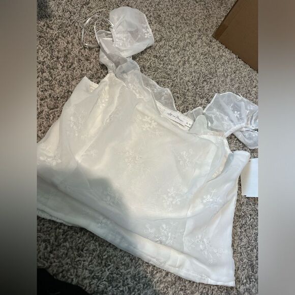 All In Favor White Organza Floral Embroidered Ruffle Sleeve Top Size XL NWT - Picture 5 of 5